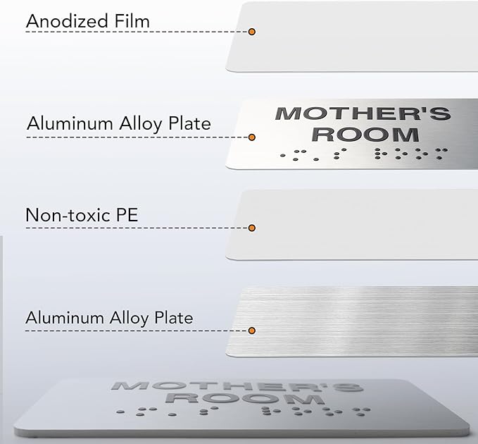 Office Signs with Raised Text & Grade 2 Braille, Brushed Aluminum/Silver Finish Easy Install with Double-Sided Tape, ADA Compliant Office Door Sign