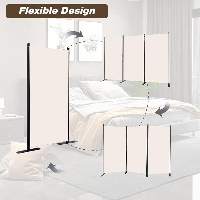 CHOSENM Room Divider, 3 Panel Folding Privacy Screens with Wider Support Feet, 6 Ft Portable Room Partition for Room Separator, 102" W X 71" H, Beige
