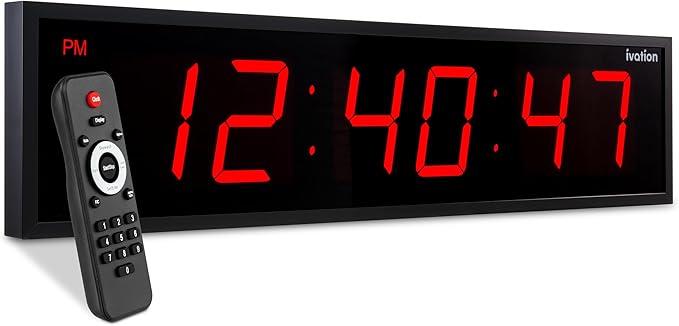 Ivation Oversized 24" Large Digital LED Clock | Big Digital Clock w/Multi-Function Display – Stopwatch, Timer, Alarms, Temp & Date | 6 Brightness Levels, Time Memory & Remote (Red)
