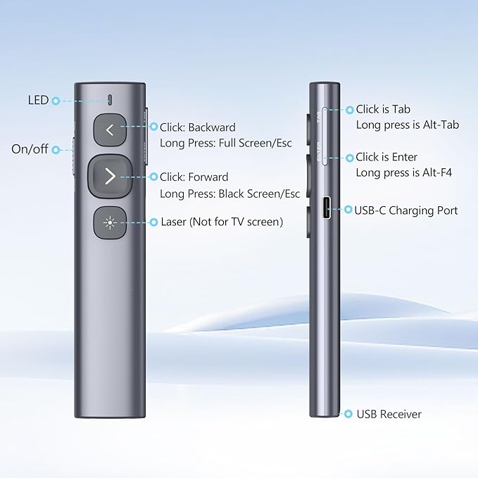 Norwii N95 Bluetooth Presentation Clicker with USB-A Receiver, PowerPoint Clicker for Presentation Remote, Rechargeable Wireless Presenter Pointer, Slide Clicker for PC/Laptop/e-Book(Green, BLE&USB-A)