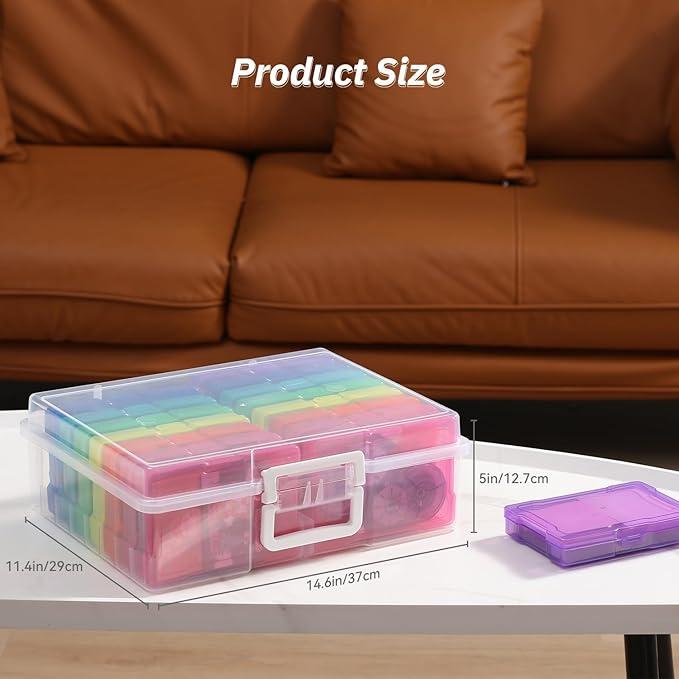 Party Club of America PCA Photo Storage Box 4" x 6" Cases With Handle - 16 Inner Keeper, Large Organizer, Plastic Craft Case for Stickers, Stamps, Jigsaw, Vegetable Seeds