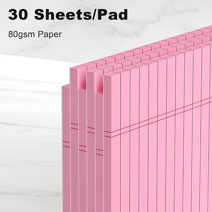 AILZFEI Pink Legal Pad Note Pads 8.5 x 11 inch, Wide Ruled Clear Print Writing Pads 30 Sheets/Pad, 20lb Colored Paper, Perforated Notepad with Sturdy Back (3 Pads Pink)