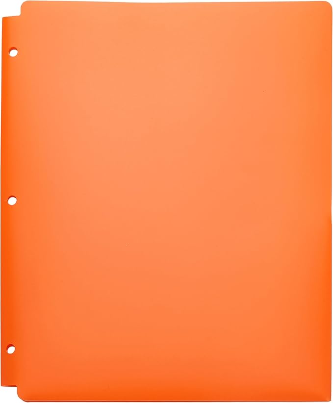Amazon Basics Plastic 3 Hole Punch Folders with 2 Pockets, 8.5 x 11 inches, Pack of 6, Assorted Color