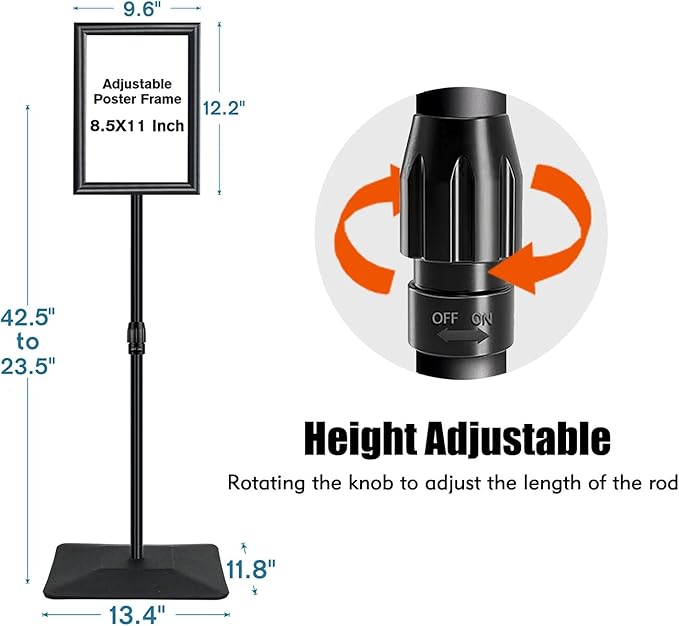 Golemas Adjustable Sign Stand for Display, with Upgraded Iron Base, Pedestal Floor Signage Stand Holder for Outdoor or Indoor Advertising (8.5 x 11, Black, 3Pack)