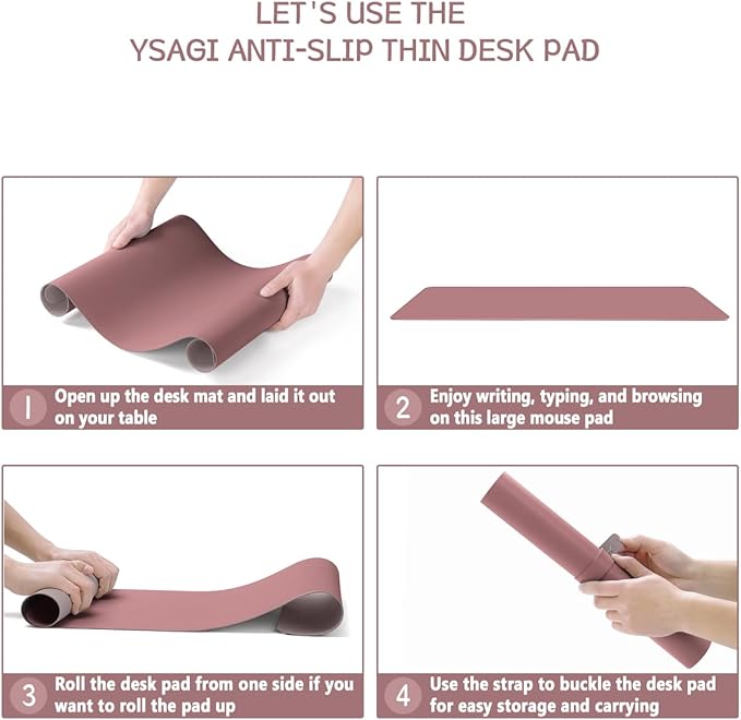YSAGi Non-Slip Leather Desk Pad, Waterproof Laptop Computer Desk Keyboard Mat, Table Protector Blotter Mat, Large Mouse Pad for Office/Work/Home/Decor(Dark Pink, 23.6" x 13.7")