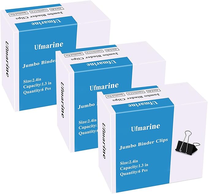 Ufmarine Extra Large Binder Clips 2.4 Inch Length, Jumbo Binder Clips for Office (18 Pcs)
