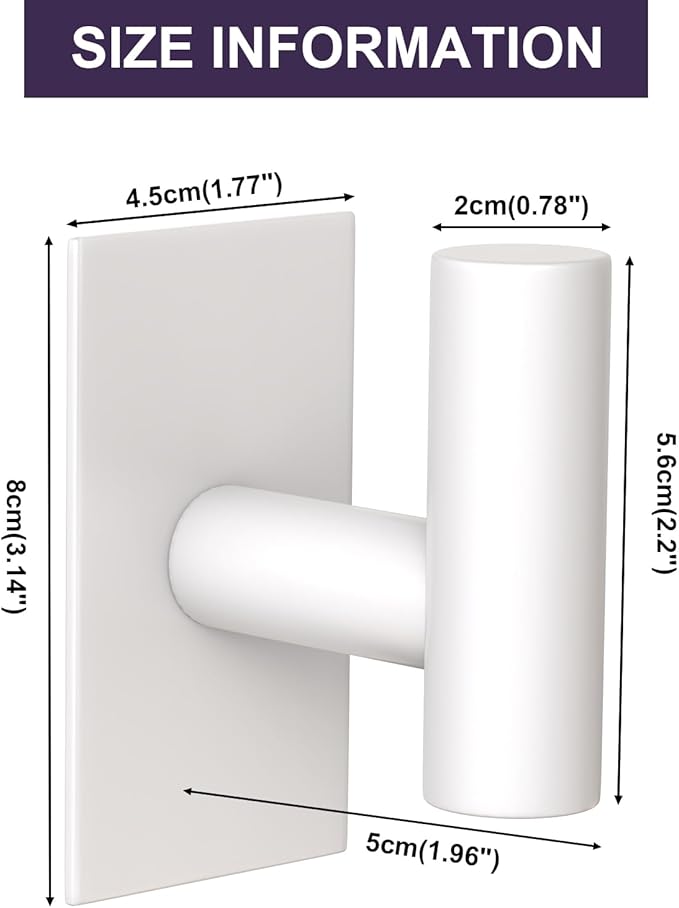 VAEHOLD Wall Towel Hooks, Heavy Duty Sticky Holder Waterproof Towel Hooks for Hanging Coat, Clothes, Closet Hook Wall Mount for Kitchen (White, 2 Pack)