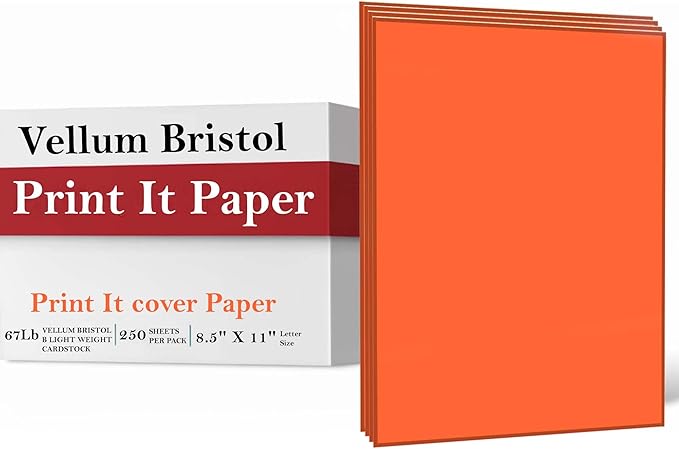 Print It - Vellum Bristol Colored Cardstock Cover Paper, 67 Lb, 8.5" X 11”, Heavyweight Colored Cardstock for Crafts, School, Invitations, And Office Use - Decoration Drawing 2000/Case-Orange