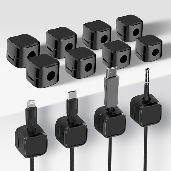 12 Pack Cable Clips, Cord Organizer, Cord Holder for Nightstand, Magnetic Cord Organizer, Strong Adhesive Charging Cable Keeper, Clip Holder