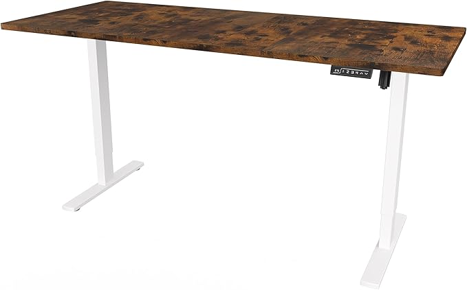 VIVO Electric 71 x 30 in Rustic Standing Desk, Memory Height Adjustment, 1B Series, Holds 220 lbs, Vintage Brown Top White Frame, DESK-KIT-1W7N