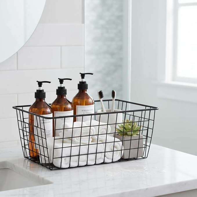 HDYOUDO Metal Black Large Wire Basket Food Storage Organizer,pantry organizers and storage for Organizing Kitchen Cabinets potato onion, 2 Pack