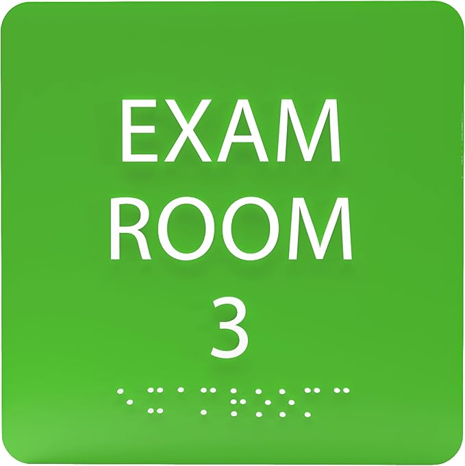 ADA CENTRAL SIGNS - 6" X6" Exam Room 3 Sign - ADA Compliant Tactile Graphics Grade 2 Braille Text Acrylic Wall Signs - Educational Institution Directional Assistance Test Center Door Sign for Schools
