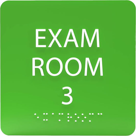 ADA CENTRAL SIGNS - 6" X6" Exam Room 3 Sign - ADA Compliant Tactile Graphics Grade 2 Braille Text Acrylic Wall Signs - Educational Institution Directional Assistance Test Center Door Sign for Schools