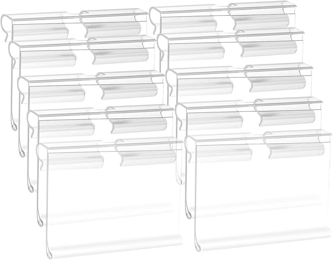 50 Pack Reusable Plastic Wire Shelf Label Holder, for Pantry Retail Merchandise Shopping Mall Store Shop Supermarket UPC Price Card Sign and Ticket Display Holder, Clip-On Design. 6cm X 4cm By NuBliss