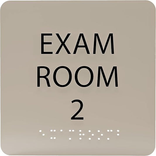 ADA CENTRAL SIGNS - 6" X6" Exam Room 2 Sign - ADA Compliant Tactile Graphics Grade 2 Braille Text Acrylic Wall Signs - Educational Institution Directional Assistance Test Center Door Sign for Schools