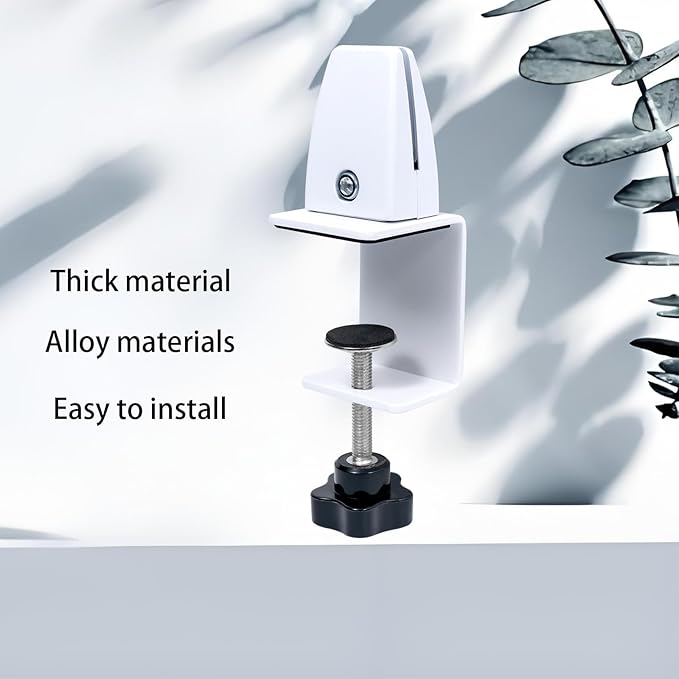 Adjustable Desk Divider Partition Clips, Sneeze Guard Support Clamps for 1/8" to 1" Thick Panels, Desk Privacy Panel Clips for Office and Home Use, 6-Pack, White