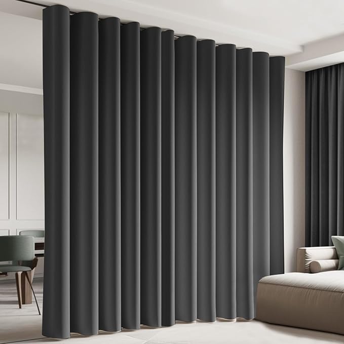 Cbsroro Room Divider Blackout Curtain Track Curtains Wall Dividers Panels Screen for Living Rooms Bedroom Office Privacy Partition Separation, W150 × L84 Inch,1 Panel, Black