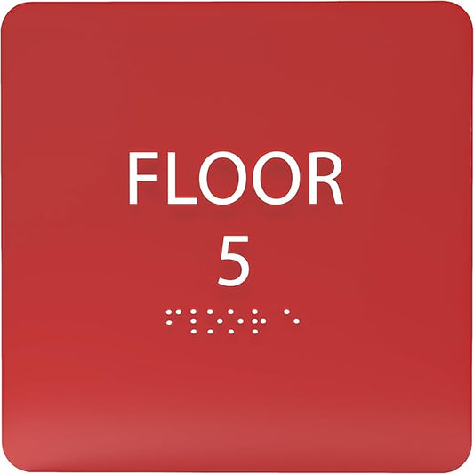 ADA CENTRAL SIGNS - 6" X6" Floor 5 Sign - ADA Compliant Tactile Graphics Grade 2 Braille Text Acrylic Wall Signs - Directional Assistance, Floor Number Safety Sign for Office, school Hospital, Apartment