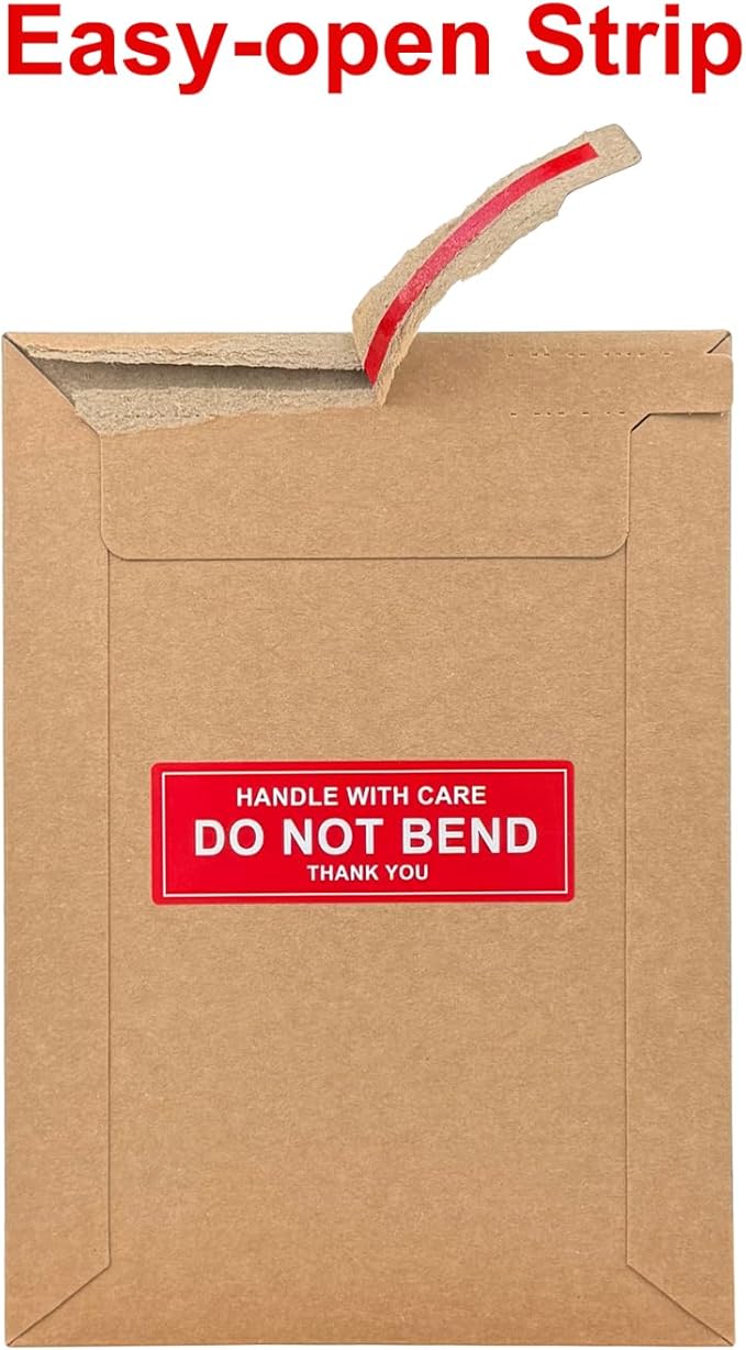 Neehows 100 Pack 5x6.9" Rigid Mailers Cardboard Envelopes, 400GSM Kraft Photo Mailers Shipping Envelope with "DO NOT BEND" Labels, Small Stay Flat Self Seal Document Envelope for Trading Cards- Brown