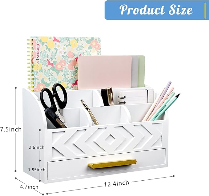 ZALIOJI Wooden Desk Organizer Mail Organizer Countertop, Desktop Organizer Mail Sorter Mail Holder Bill Organizer for Desk, Desk Organizers and Accessories for Women (White)