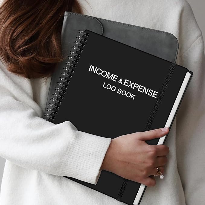 Heveboik Income & Expense Log Book - A4 Income and Expense Tracker for Small Business, Accounting Bookkeeping Tracking for Woman and Man, 8" x 10.5", Black