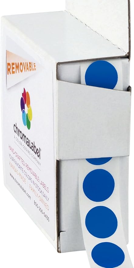 ChromaLabel 1/2 Inch Circle Sticker Labels, Easy to Write On Round Color Coding Labels, Removable Sticky Dots - 1000 Label Stickers per Dispenser Box, Dark Blue Sticker Dots