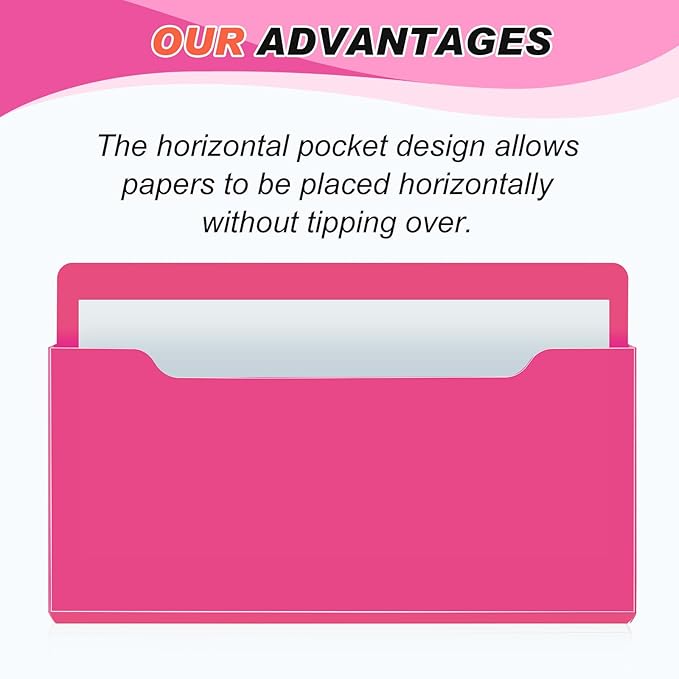 Feifeiya Magnetic Pocket File Holder Large File Folder Organizer Paper Mail Letters Holder Wall Hanging Office Supplies for Refrigerator Whiteboard Cabinets(13.8 x 8.3 Inch,Horizontal,Rose-red)