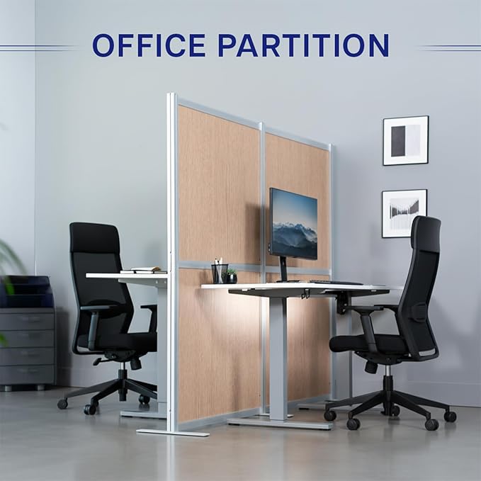 VIVO Modular Wall System, 2 PET Panels, Modern Professional Office Cubicle Dividers, Freestanding Privacy-Screen, 66 inches High, Flat Wood, Silver Frame, PP-MWS63C