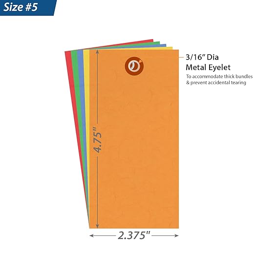SmartSign (Pack of 1000) 4.75 x 2.375 inch Multi Colored Blank Tyvek Shipping Tags with Metal Eyelets, Size #5, 8 mil Thick Tyvek