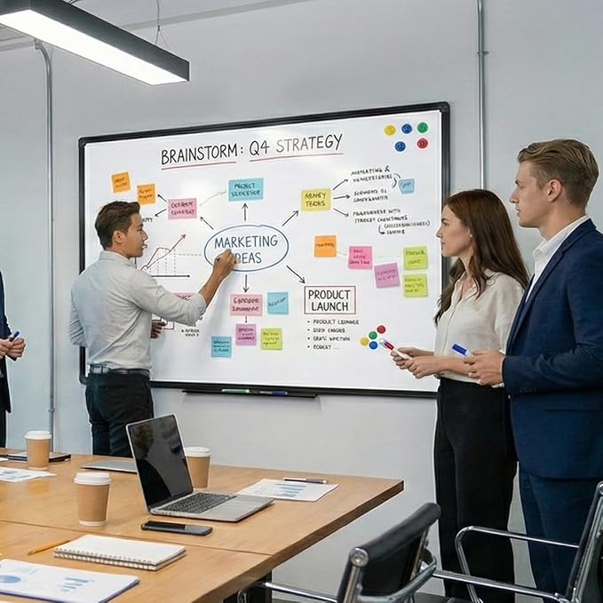 Magnetic Whiteboard 60x36 Inches Black Aluminum Frame, Large Wall Mount White Board Modern Aesthetic Dry Erase Board for Home Office Decor, Creative Studio