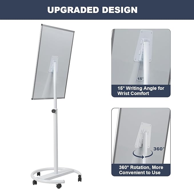 Mobile Whiteboard, 36x24 Inches Standing White Board on Wheels, Portable Magnetic Dry Erase Board with Stand, Height Adjustable Easel Style Rolling Whiteboard for Classroom, Office, Teacher, Home