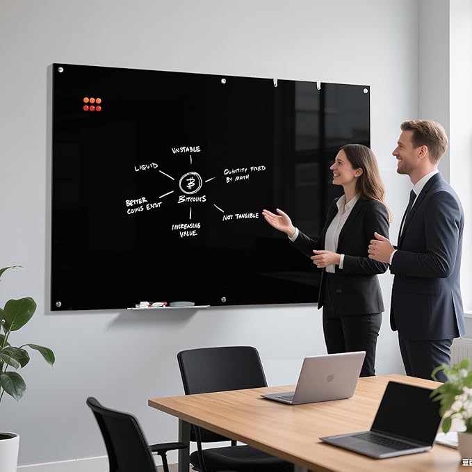 MaxGear Glass Whiteboard, Tempered Magnetic Dry Erase Board 72 x 48 Inch Black, Frameless Wall Mounted, Office Classroom Conference Room Home Use, Includes Markers, Eraser, Magnets & Mounting Kit