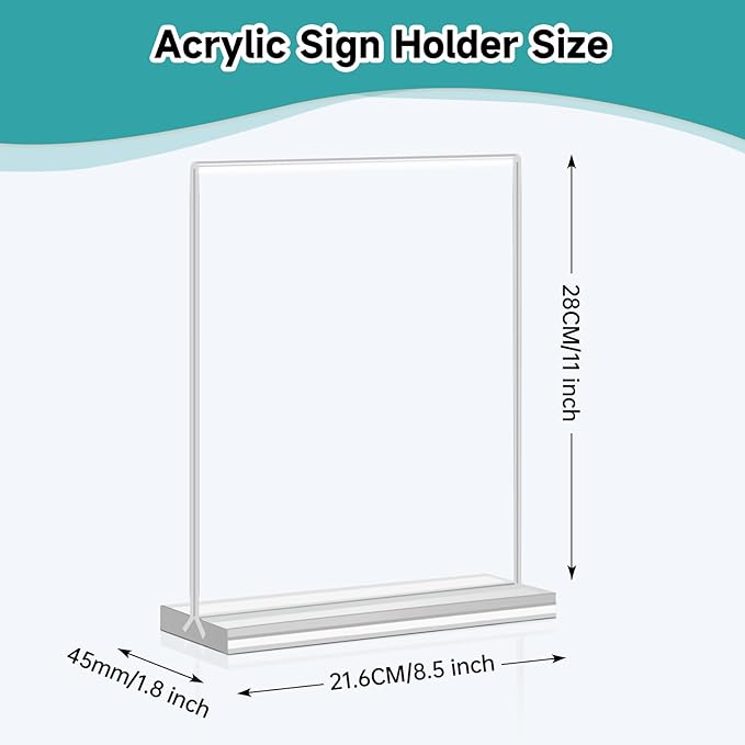 Yeahjiae 6 Pack T-Shaped Acrylic Sign Holder 8.5 x 11, Double Sided Clear Stand for Letter Size Paper, Essential Office Supplies for Menu, Tabletop, Counter & Wall Display, Garage Sale & Picture Frame for Office, Restaurant, Store, Home