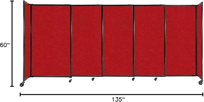 Versare Straightwall Sliding Portable Wall Partition | Freestanding Office Dividers | Locking Wheels | Temporary Room Separator | 11'3'' Wide x 5' Tall Red Fabric Panels