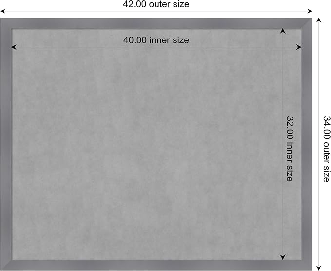 Amanti Art Grey Framed Magnetic Board 34x42 X-Large Vision Board for use with Magnets, 100% Metal Sheet to Display Items as Office Decor or for Home Organization in mudroom, Kitchen or Kids Room
