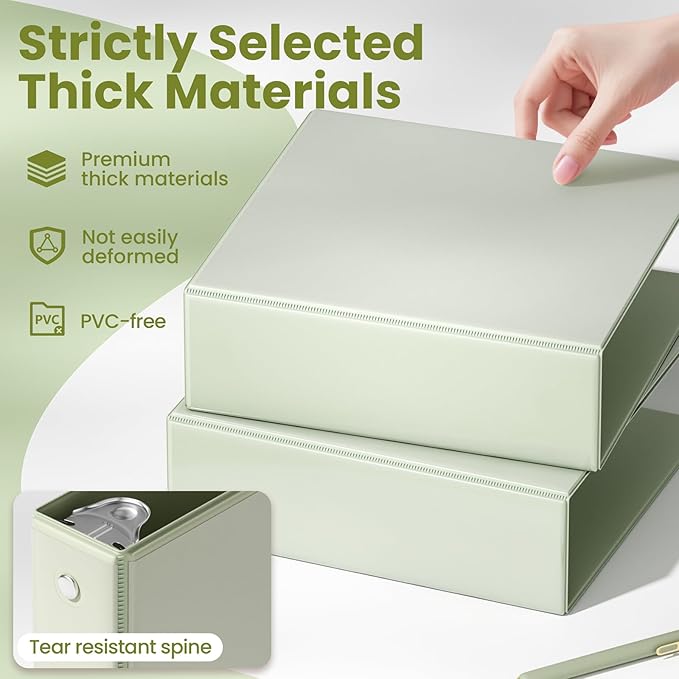 SUNEE 3 Ring Binder 3 Inch 1 Pack, Clear View Binder Three Ring PVC-Free (Fit 8.5x11 Inches) for School or Office Supplies, Sage Green