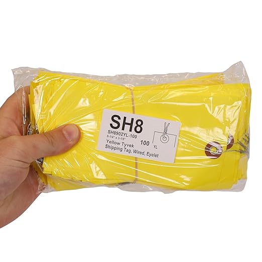 SmartSign Blank Tyvek Shipping Tags with Wire, Size #8 | 6 1/4" x 3 1/8", Pack of 100, Yellow
