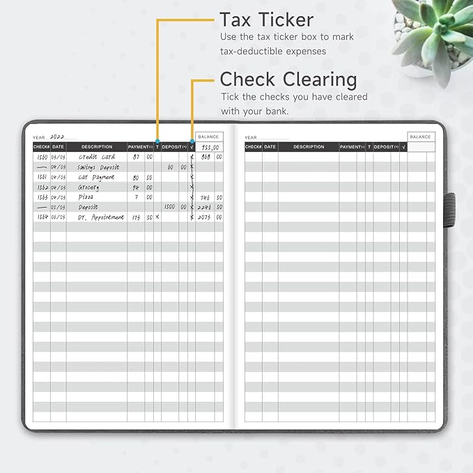 KUMEER Check Register – Elegant Check Registers for Personal Checkbook with Check & Transaction Registers, Hardcover Checkbook Log 5.2x7.6" (Grey)