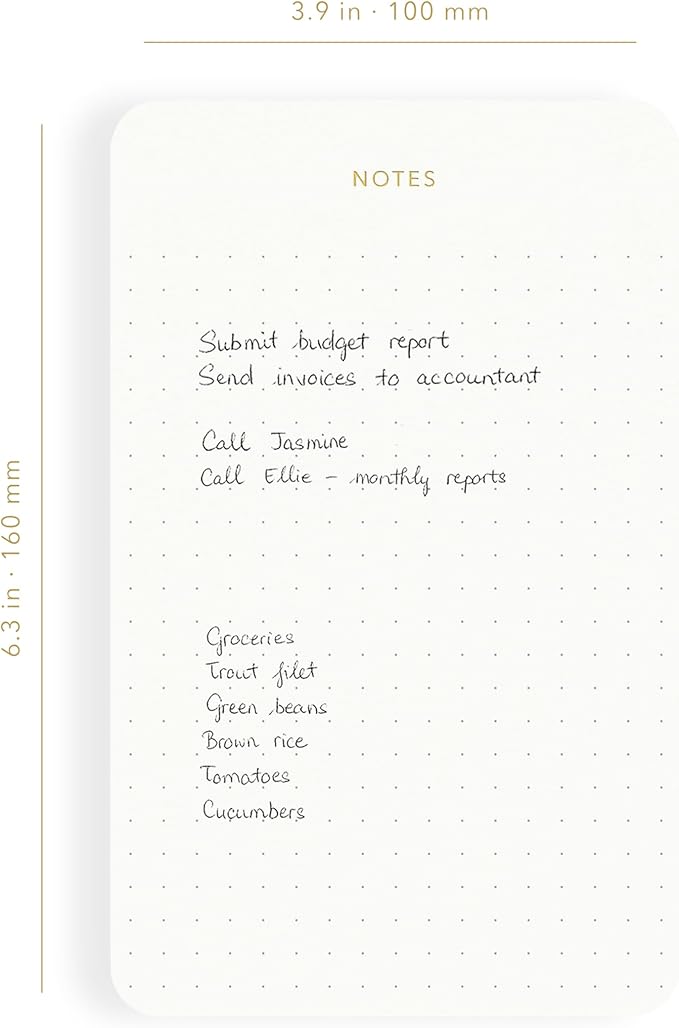 Pinesman - Elegant Desk Notepads for Professionals, Executive's Memo Pads, Minimalist, Gold Foiled, Dotted Layout, 3 Pack, 225 Sheets Total (75 Each), 6.3" x 3.9”, 80 GSM, Eco-friendly, FSC™ Certified Small Notepad