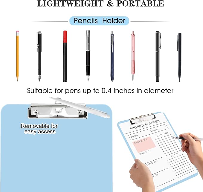 TFDLCG zm 2 PCS Clipboards with Pen Holder,Standard Letter Size A4,Heavy Duty Clip Boards 8.5x11,Cute Clipboards for Women Kids Students,Nurses,School Office Home Supplies,Light Blue