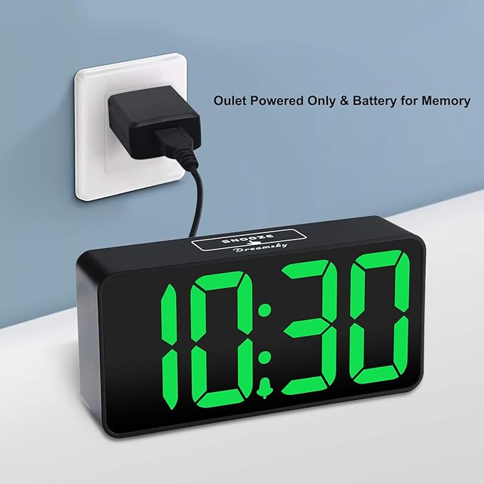 DreamSky Small Digital Alarm Clock for Bedroom, Large Big Numbers Display with Brightness Dimmer, Electric Bedside Desk Clock with USB Charging Port, Adjustable Alarm Volume, USB-C Adapter Powered