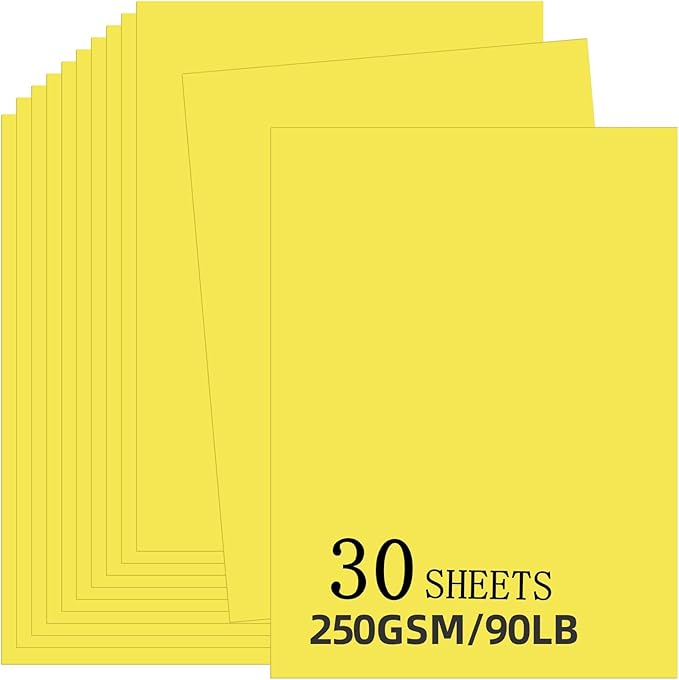 30 Sheets Yellow Cardstock 8.5'' x 11'', 250gsm/90lb Heavyweight Cover Cardstock Paper, Thick and Smooth Card Stock Perfect for Invitations, Menus, DIY Cards, Arts and Crafts