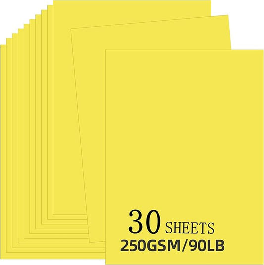 30 Sheets Yellow Cardstock 8.5'' x 11'', 250gsm/90lb Heavyweight Cover Cardstock Paper, Thick and Smooth Card Stock Perfect for Invitations, Menus, DIY Cards, Arts and Crafts