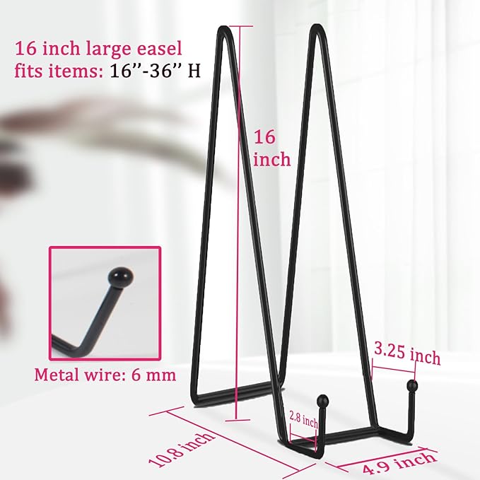 Decolore 3 Pack 16 Inch Black Plate Stand for Display Large Display Easel Table Top Easel for Picture, Decorative Plate, Book, Posters and Plaque