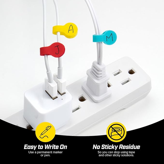 Wrap-It Storage - Mini Multi-Color Cable Labels (60 Pack) - Colorful Charger & Wire Labeler