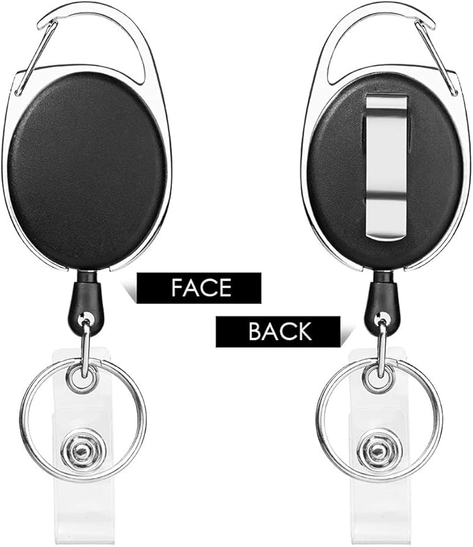 Retractable Badge Holder with Carabiner Reel Clip and Key Ring for ID Card Key Keychain Holders Black 10 Pieces by Moever