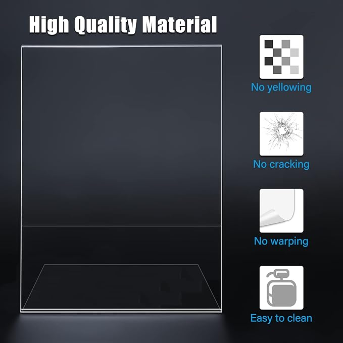 xydstay 6pack 8.5x11 Acrylic, L Shape Clear Plastic, Menu Holder, Unbreakable Table sign holder for Restaurant, Office, School, Store and Home Use