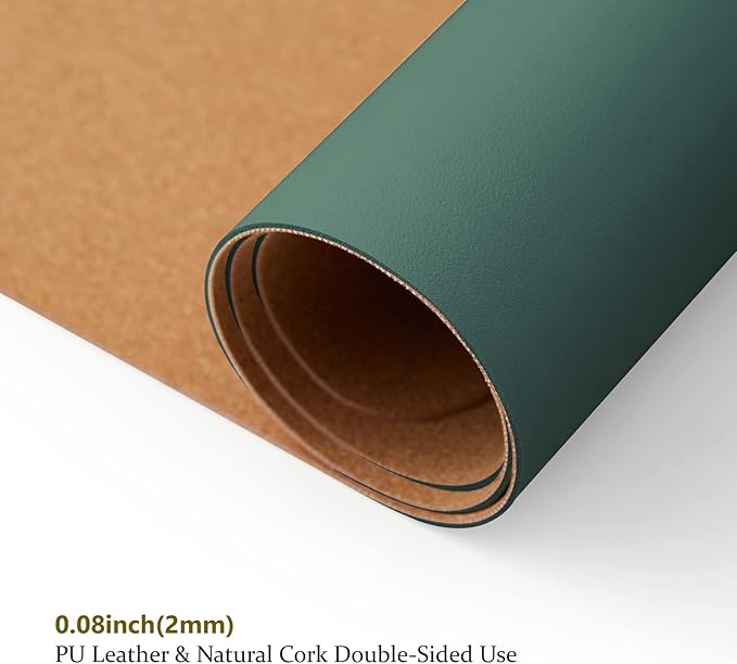 Large Cork Desk Mat - 47.2"x 17" Desk Pad for Office and Home - Ideal for Large Mouse Pad and Desk Mats on Top of Desks(Dark Green)