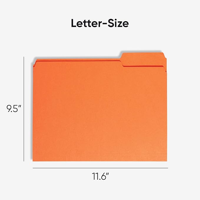 Smead Colored File Folder, 1/3-Cut Tab, Letter Size, Orange, 100 per Box (12543)