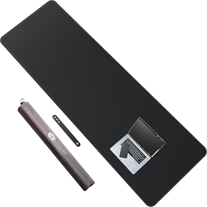 CENNBIE Leather Desk Mat Protector, XXL 74.8" x 23.6" Extra Large Leather Office Desk Pad Mat for Full Desk, Computer Desk Mat on top of desks - Oversized Large Mouse Pad (Black)